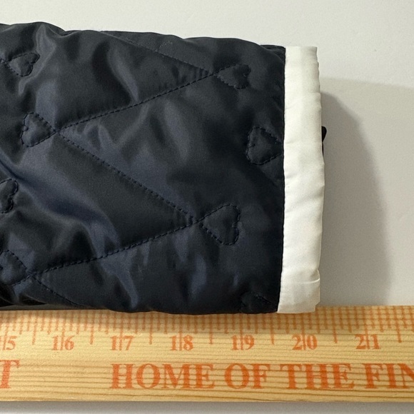 Daily Sports Navy Diamond/Heart Quilted Jacket with White Trim, Back Cinch Belt - Picture 12 of 16